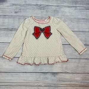 Polka Dot Long Sleeve Kids Top with Red Bow/size 5